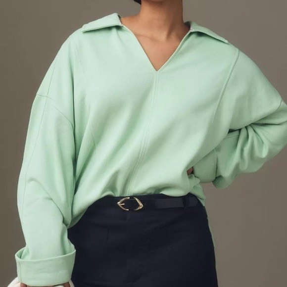 Pilcro x Anthropologie Johnny Collar Pullover In Green Women's Size M - Picture 2 of 8